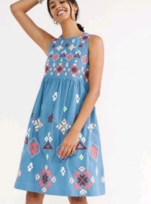 Anthropologie Bohemian Large Embroidered Dress Geometric Designs Southwestern