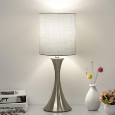 3-Way Touch Control Table Lamp Dimmable LED Bedside Desk Lamp with Grey Shade