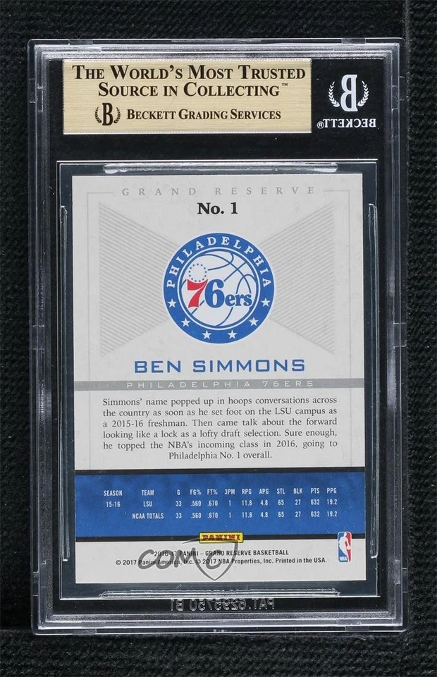 2016-17 Panini Grand Reserve Ben Simmons #1 BGS 9.5 GEM MINT Rookie RC - Image 2 of 2