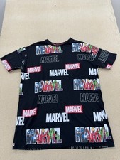 T-shirt girocollo manica corta in cotone nero con stampa all over Marvel