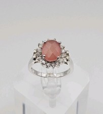 GD Sterling Silver Rhodochrosite  CZ Halo Flower Ring Size 8