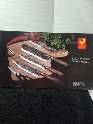  6-Piece Kitchen Knife Set Wood Handle Non-Stick w/ Peeler. Very Sharp!