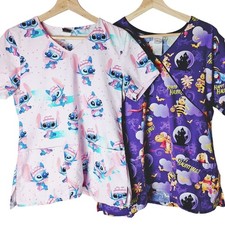 Disney Winnie the Pooh  Stitch Scrubs Tops Purple/Pink Small  Large