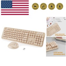 Wireless Keyboard, Cute Colorful 104 Keys Typewriter Retro Round Keycaps Keyb...