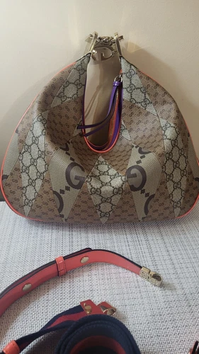 RARA borsa a tracolla Gucci Attache marrone multicolore logo GG grande COA