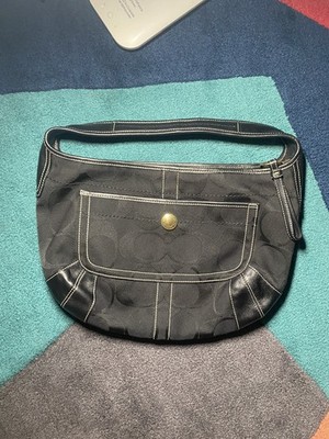 Coach Ergo Hobo Black Canvas Shoulder Bag 10764 W/leather Trim