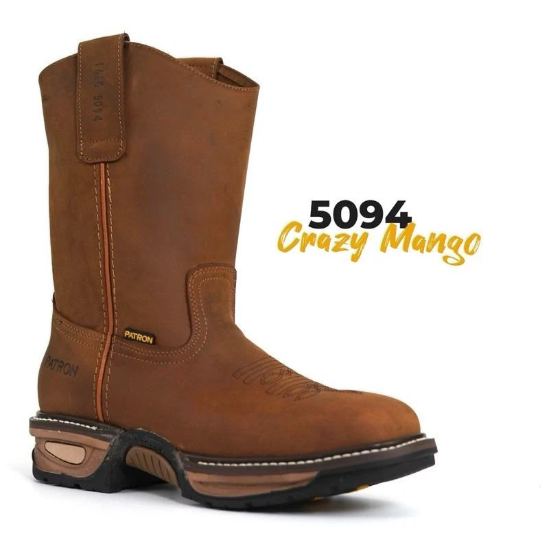 MENS CRAZY MANGO WESTERN BOTAS DE TRABAJO PULL ON SOFT TOE GENUINE LEATHER BOOTS