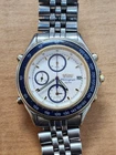 Vintage Seiko SQ100 Chronograph Alarm Watch 7T32-6B5A Blue Bezel 1991