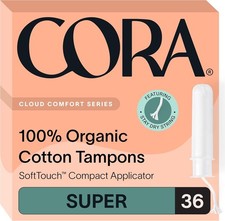 Cora Organic Applicator Tampons  Super Absorbency  100 Organic Cotton, Unscen