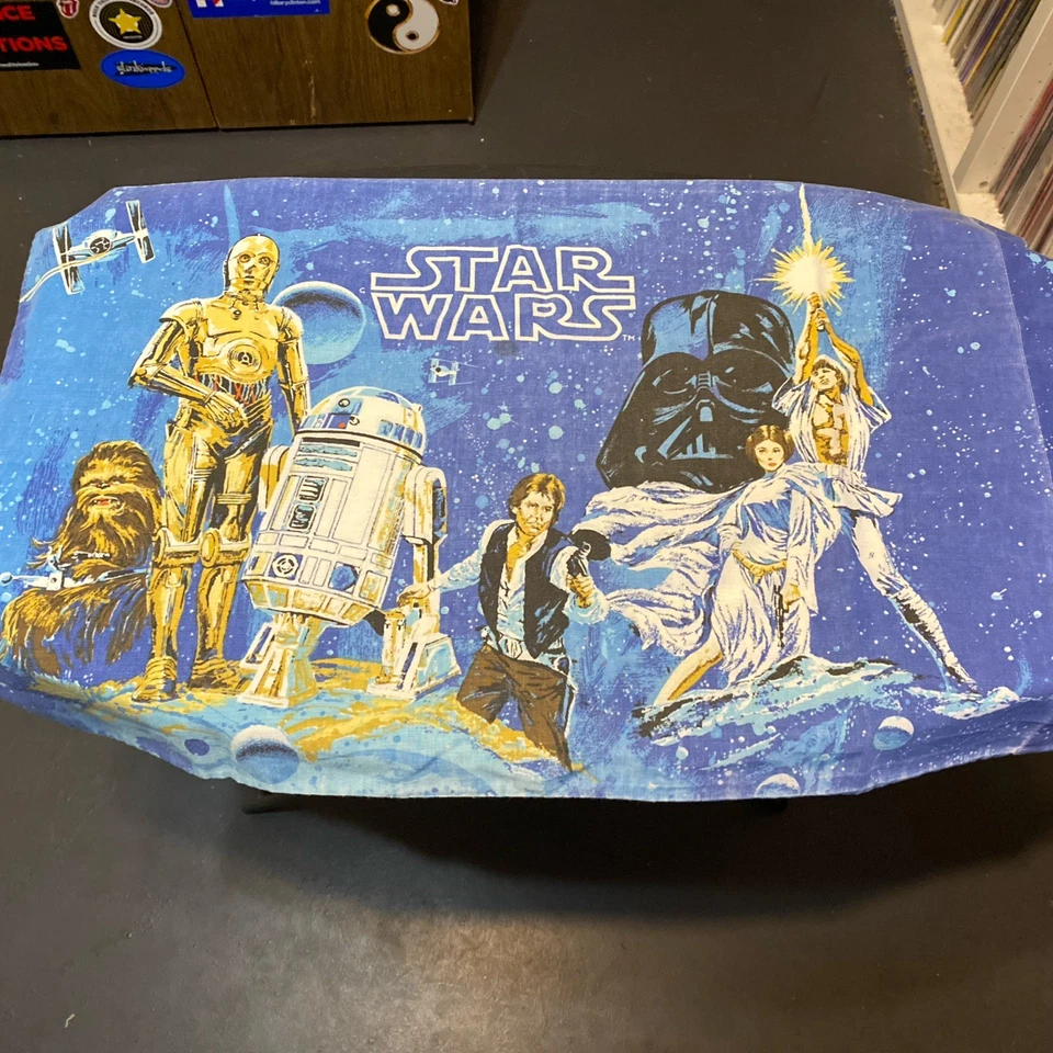 Lençóis de cama vintage de solteiro Star Wars da década de 1970 (inferior e superior) e 2 fronhas - Imagem 2 de 4