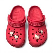 Crocs Hot Pink Adult Classic Slip On Clogs w/Hello Kitty Charms Sz Women 8 Men 6