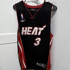 Reebok Miami Heat Dwyane Wade 3 NBA Basketball Jersey Size M Black Red White