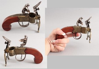 Antique Early circa 1800 TINDER FLINT PISTOL Candle Hearth Fire Starter Lighter