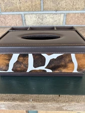 Tissue Box Cover Faux Leather Giraffe Print 