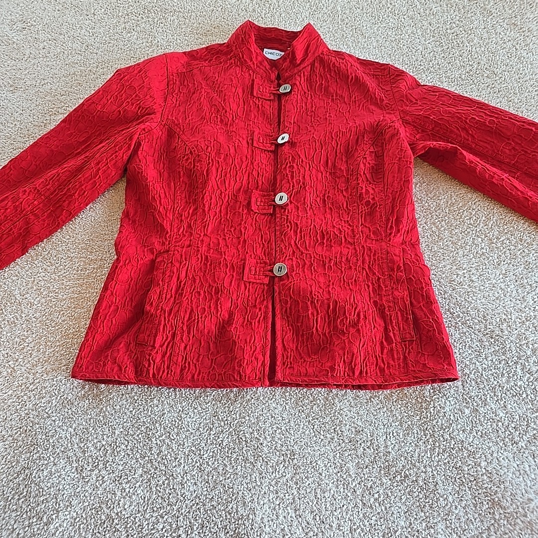 Chicos Button Down Top Light Jacket Cardigan Crin… - image 11