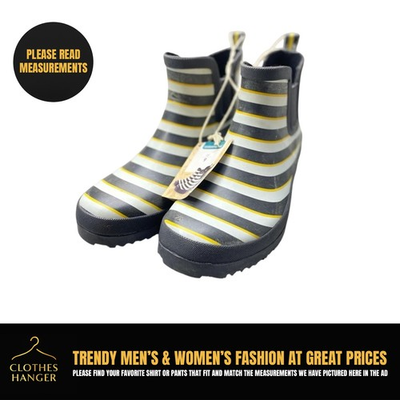 #ad #ad Gardenline Womens Size 8 Rubber Muck Rain Ankle Boots White Yellow Black Stripes $24.49