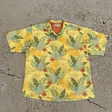 Tommy Bahama Mens Sz XL 100 Silk Tropical Palm Pineapple Camp Shirt Floral