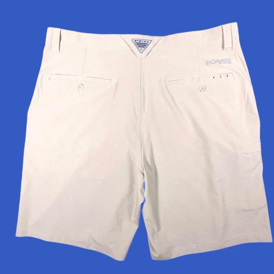 Columbia PFG Mens Grander Marlin II Offshore Shorts Fossil Beige UPF 50 38W Fish