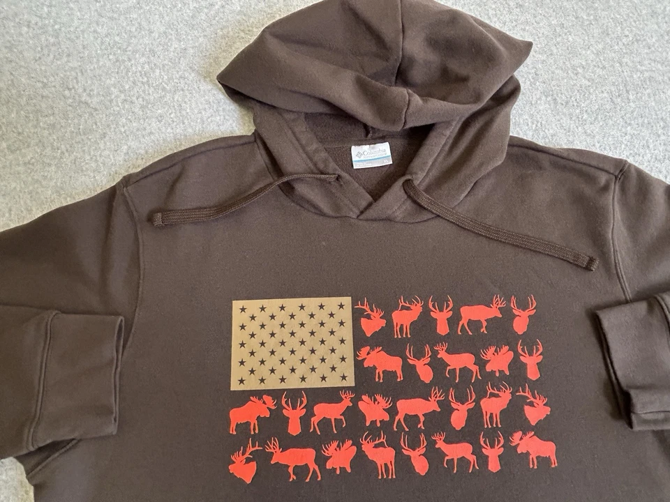 Columbia PHG Hoodie Men XL Brown Sweatshirt Pullover Hunting Flag Outdoor Fleece - Image 2 of 4