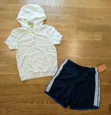 NWT L 10 Champion Navy Blue Sport Run Shorts Crazy 8 White Terry Hoodie Jacket