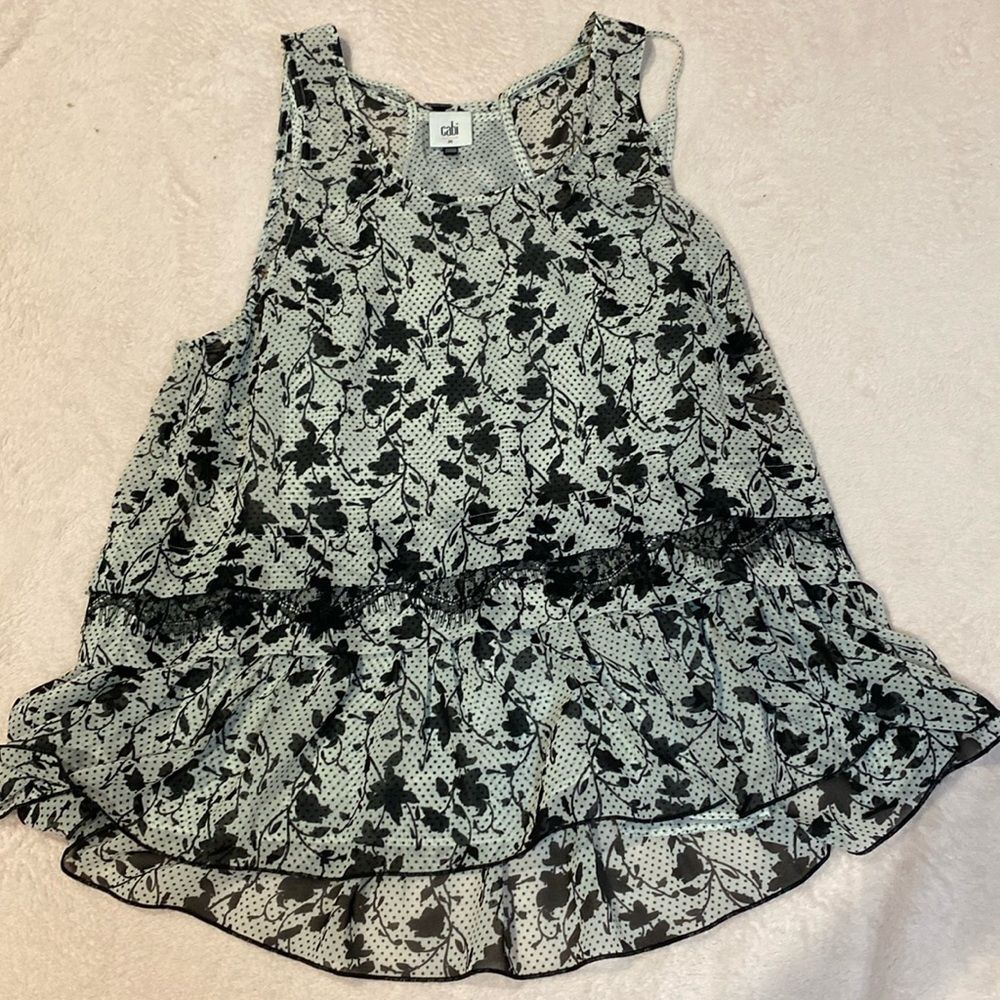 CAbi Everything Top 2 Piece Polka Dot Floral Lace… - image 1