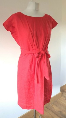 HOBBS Summer Red Linen Flax Dress Size 14 UK Tie Waist RRP Â£110 | eBay