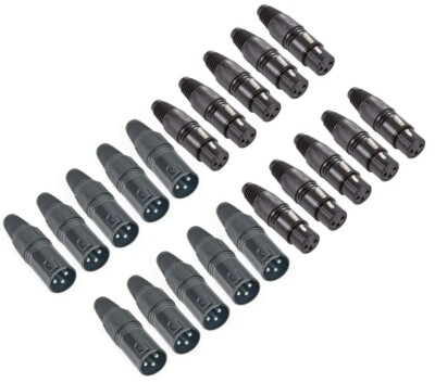 10 Paar 3-pol polig XLR Kabel Stecker + Kupplung schwarz Neutrik kompatibel DMX