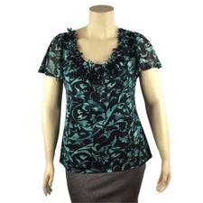 Elle Top Size 0X Multicolor Print Short Sleeve Lined Career Blouse