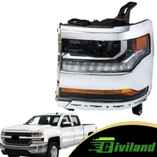 For 2016 2017 2018 Silverado 1500 Driver Left Side Chrome Bezel Headlight Assy
