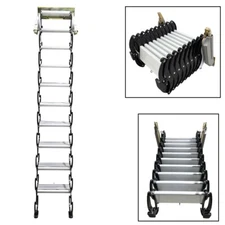 Narrow Wall Mounted Ladder Folding Loft Ladder Stairs Black Alloy 10 Steps 8.2ft