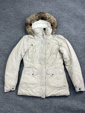 Quechua Jacket Women's Medium Beige Zip Up Fur Hooded Insulated Ski