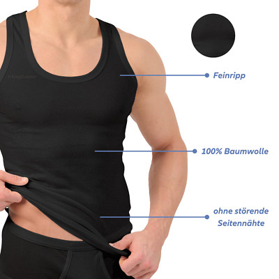 Herren Unterhemden 4-6-8-10 Pack Schwarz 100% Baumwolle Feinripp Gr. M - 6XL NEU