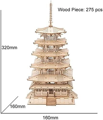 Rolife 275pcs DIY 3D Five-storied Pagoda Wooden Puzzle Game Building Toys Gifts - Image 4 of 4