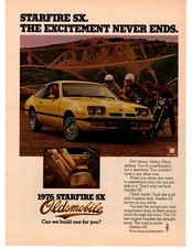 1976 Oldsmobile Starfire SX 5-Speed Stick "The Excitement Never Ends." Print Ad