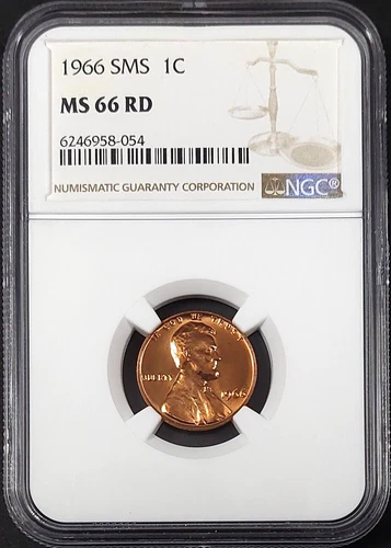 1966 SMS Lincoln Cent graded MS 66 RD by NGC! sku 8-054
