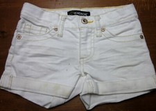 JORDACHE fashion girls size 5 white jean shorts 1990s horse logo beat-up denim