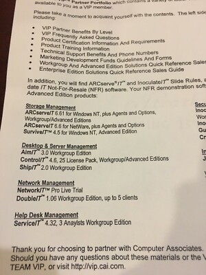 NEW Computer Associates NFR. Lots of CDs with serial numbers. Extremely useful.