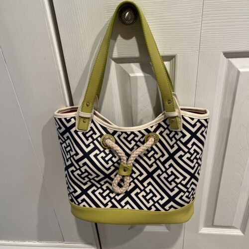 SPARTINA 449 DAUFUSKIE ISLAND NATURAL LINEN GENUINE LEATHER MD BAG TOTE  FLORAL - 第 1/10 張圖片
