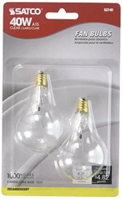 Satco S2740 120V Candelabra Base 40-Watt A15 Light Bulb, Clear - Image 1 of 3