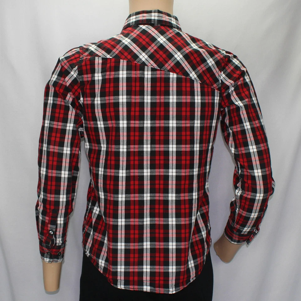 Camisa masculina grande Shaun branca vermelha xadrez manga longa botão frontal  - Imagem 4 de 4