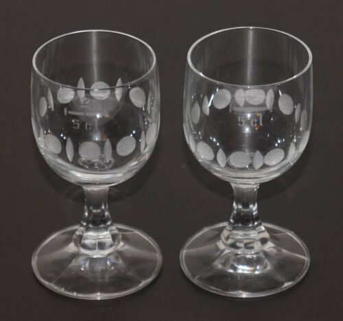 2 verres à liqueur tige verre décor circulaire 5cl 50 ml 9,5 cm ∅ 4,5 cm années 70/80 - Photo 1/2