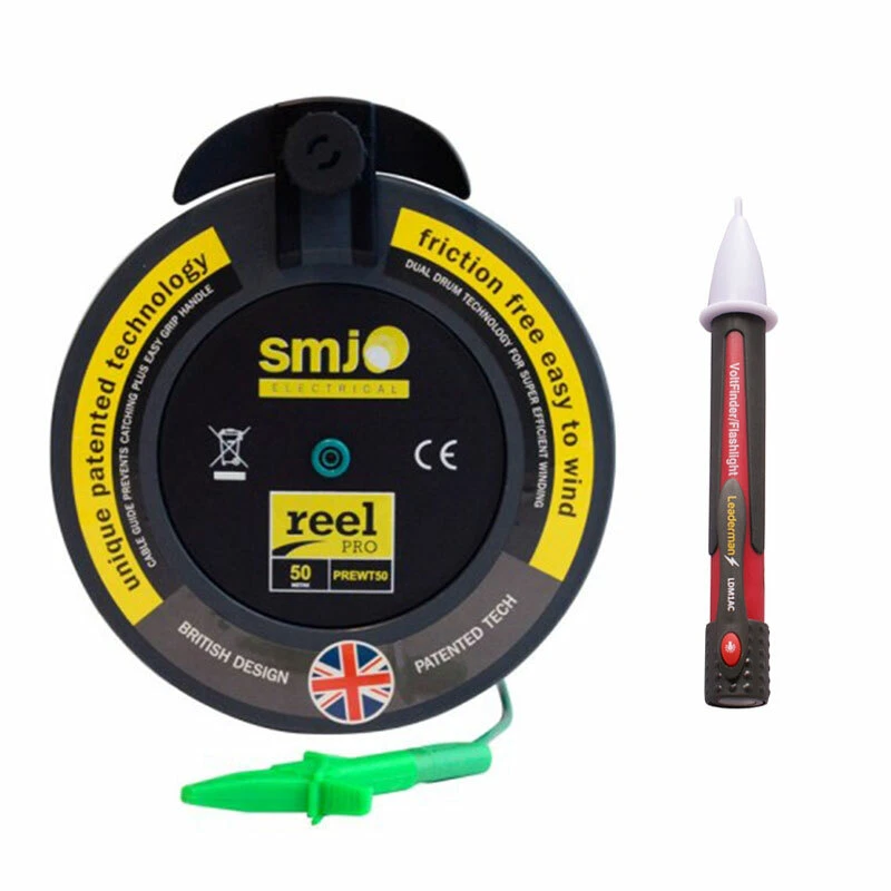 SMJ 50mt Metre R2 Earth Test Extension Wander Lead Reel + Leaderman Voltstick LDM1AC