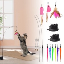 15Pcs Cat Toy Set Fishing Rod with Suction Cup Cat Teaser Long Rod Interactive