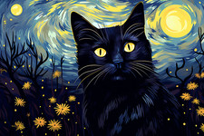 STARRY NIGHT BLACK CAT 3 COMPUTER MOUSE PAD 9 x 7