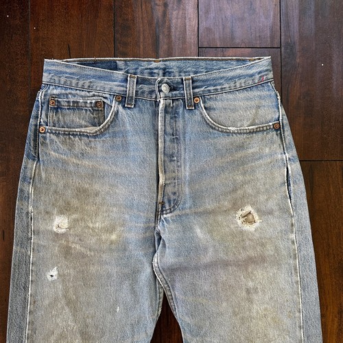 Levis 501 Vintage 90s Straight Leg XX USA Jeans 32x36 Thrashed Wash Act 30x31 - Picture 2 of 22
