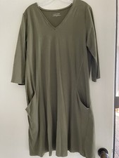 SALE. $35. EILEEN FISHER  OLIVE GREEN DRESS 3/4 LGTH SLEEVES FRONT POCKETS LARGE