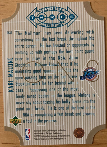 1996 Upper Deck #FB30 Fastbreak Connection Karl Malone Utah Jazz - Picture 2 of 2
