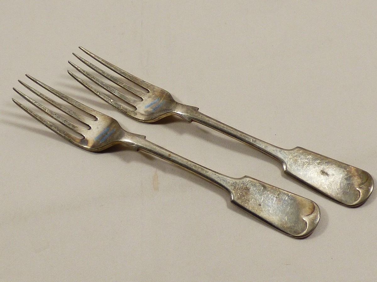 Antique ca1879 silver plated 2 dinner forks James Dixon Sheffield