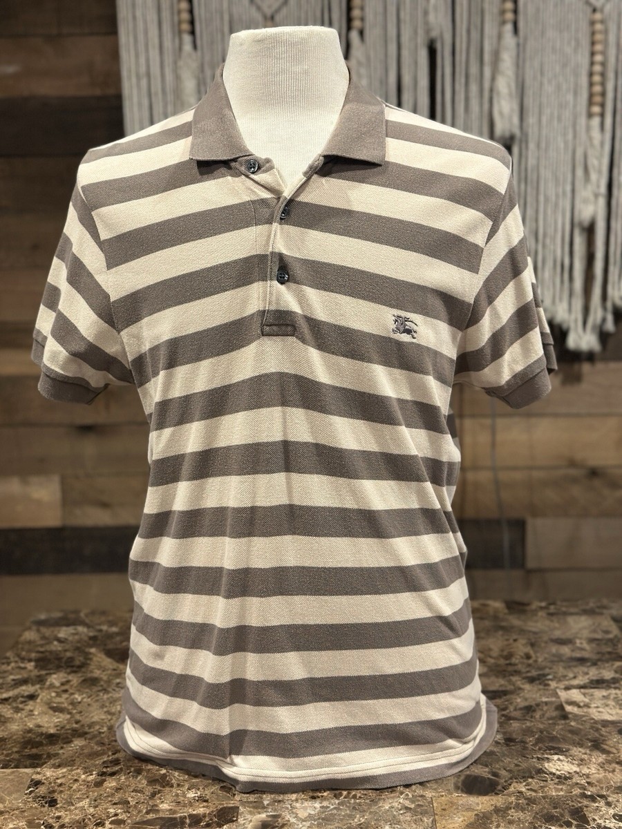 白タグ BURBERRY LONDON ENGLAND ポロシャツ XL Burberry London Polo Shirt LARGE Mens Taupe/Ivory Striped