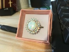 Real Fire Opal 3Ct Oval Cut Halo Engagement Ring 14K Yellow Gold Plated Silver